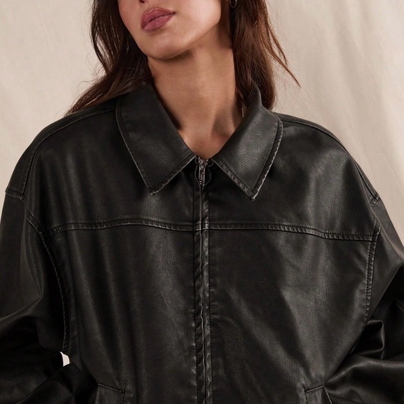 SHEIN Classic Black Vegan Leather Jacket - Picture 2 of 6